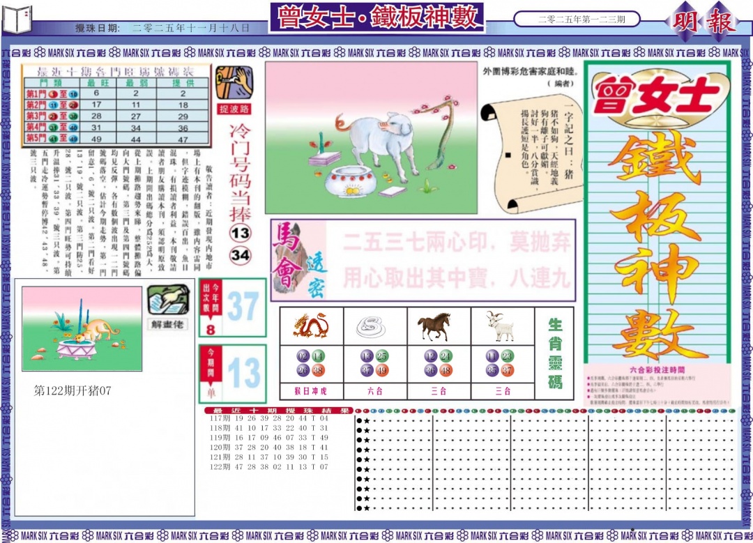 六合彩123期曾女士铁板神数A