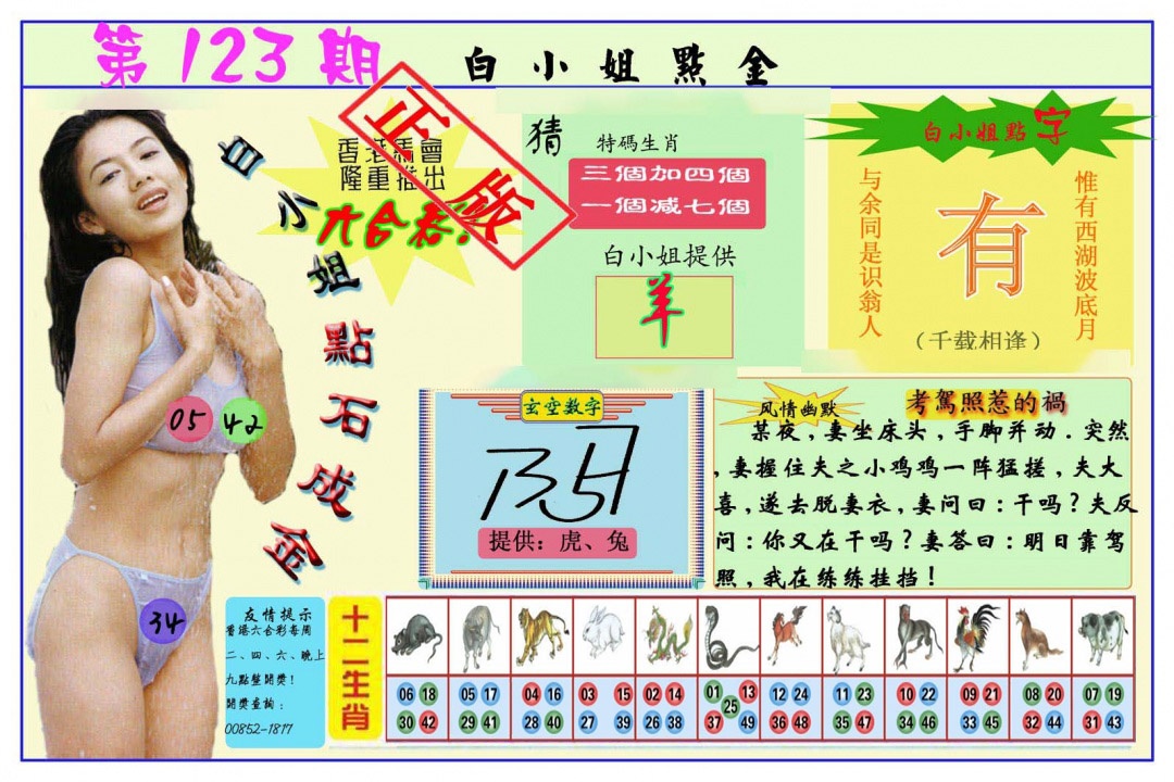 六合彩123期白小姐点金