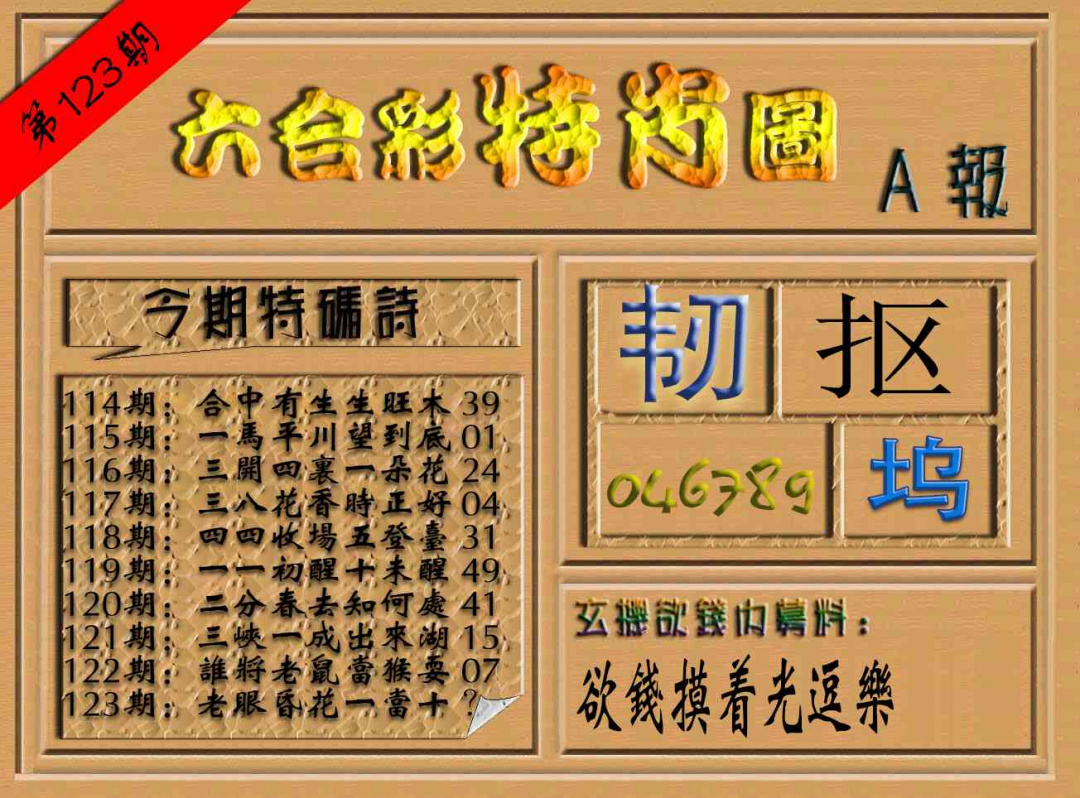 六合彩123期六合彩特肖图（A报）