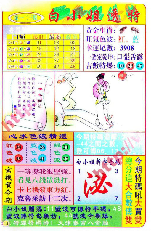 六合彩123期白小姐透特