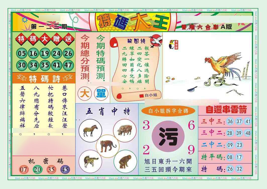 六合彩123期特码大王A（新图）