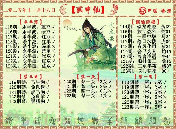 六合彩123期画中仙报