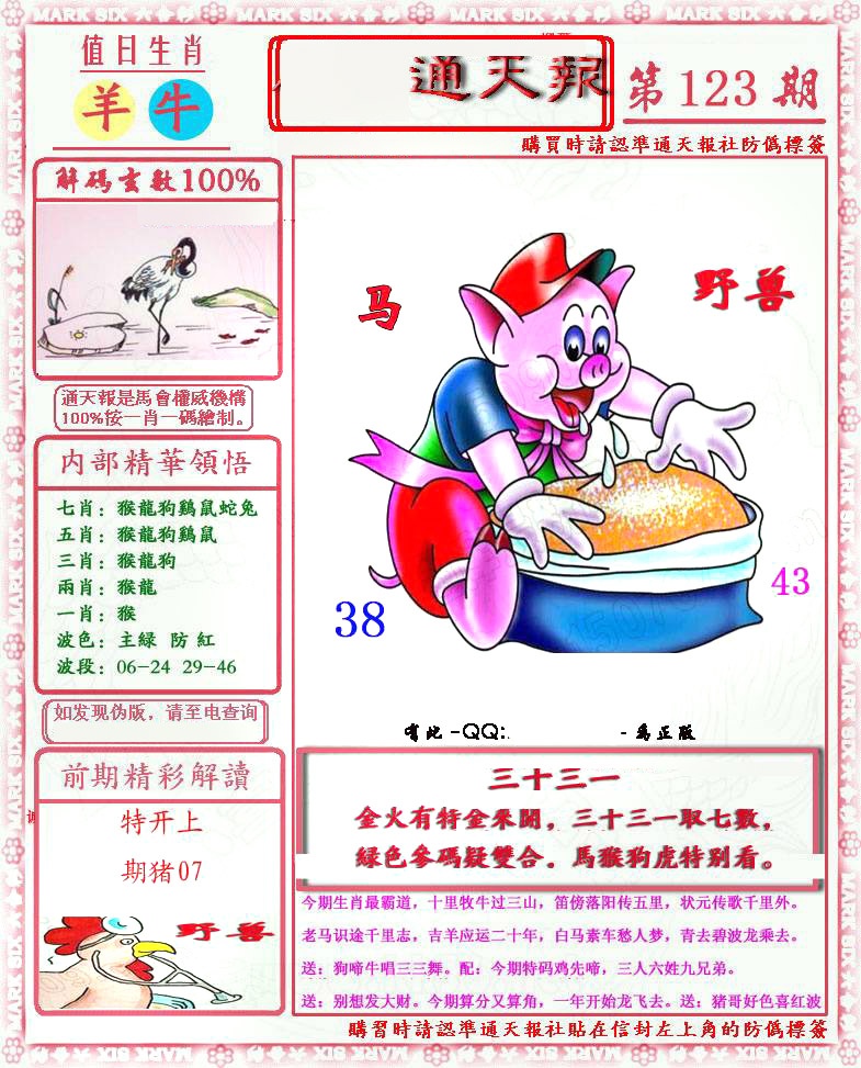 六合彩123期马经通天报(另版)