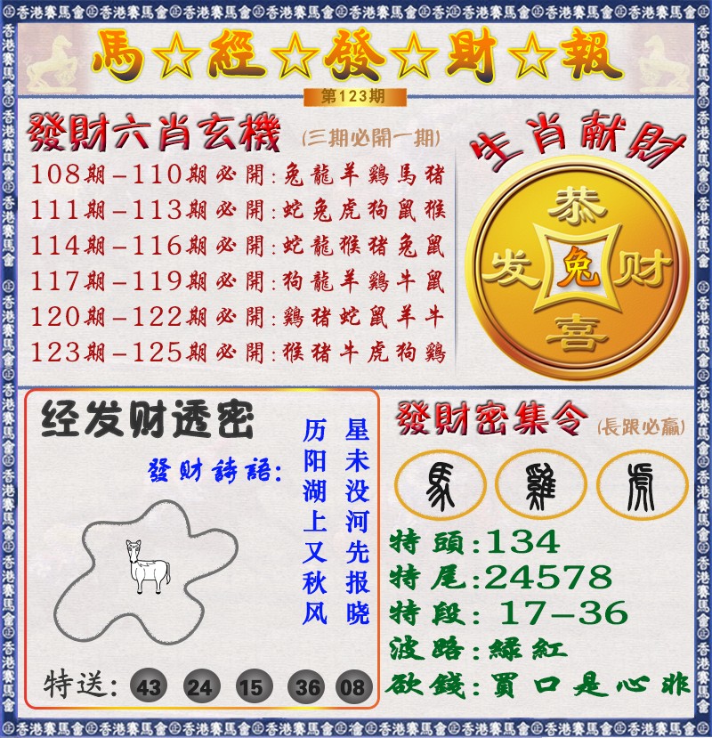 六合彩123期马经发财报（荐）