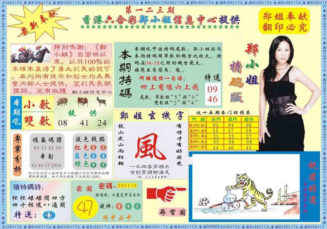 六合彩123期郑小姐特码报A