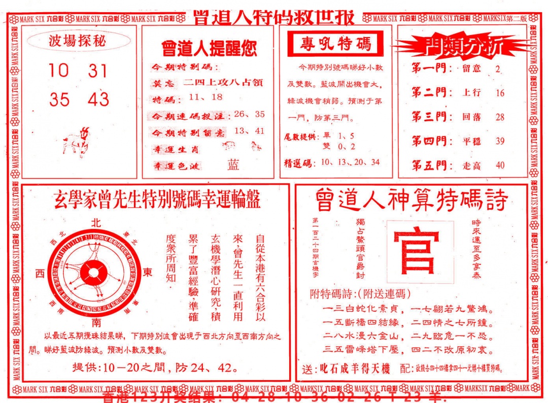 六合彩124期曾道人特码救世B
