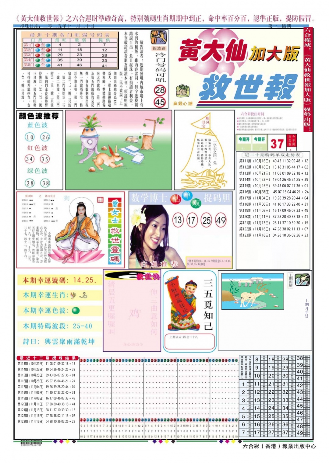 六合彩124期黄大仙救世A加大版