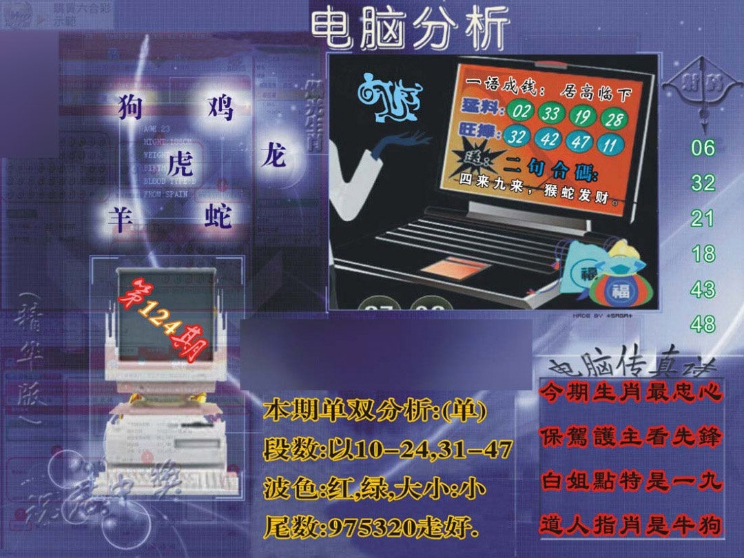 六合彩124期正版电脑分析贴士