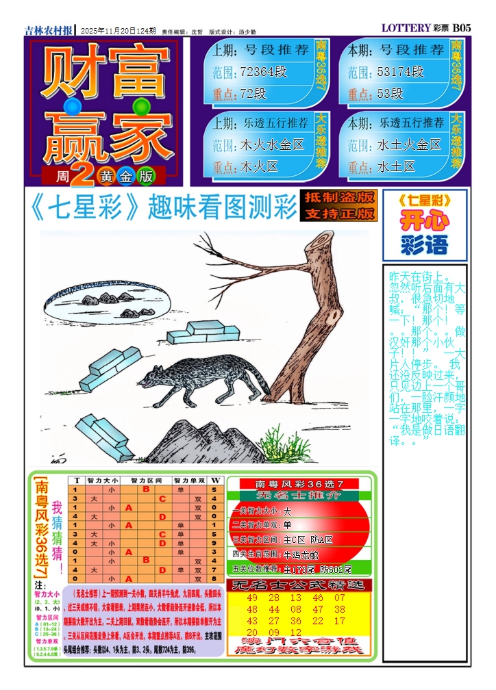 六合彩124期七星彩图(高清)A