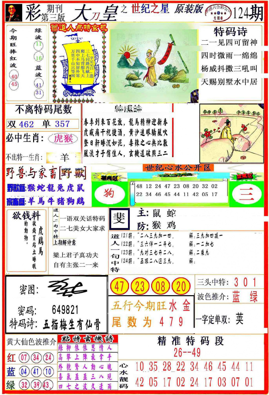 六合彩124期大刀皇之(世纪之星)