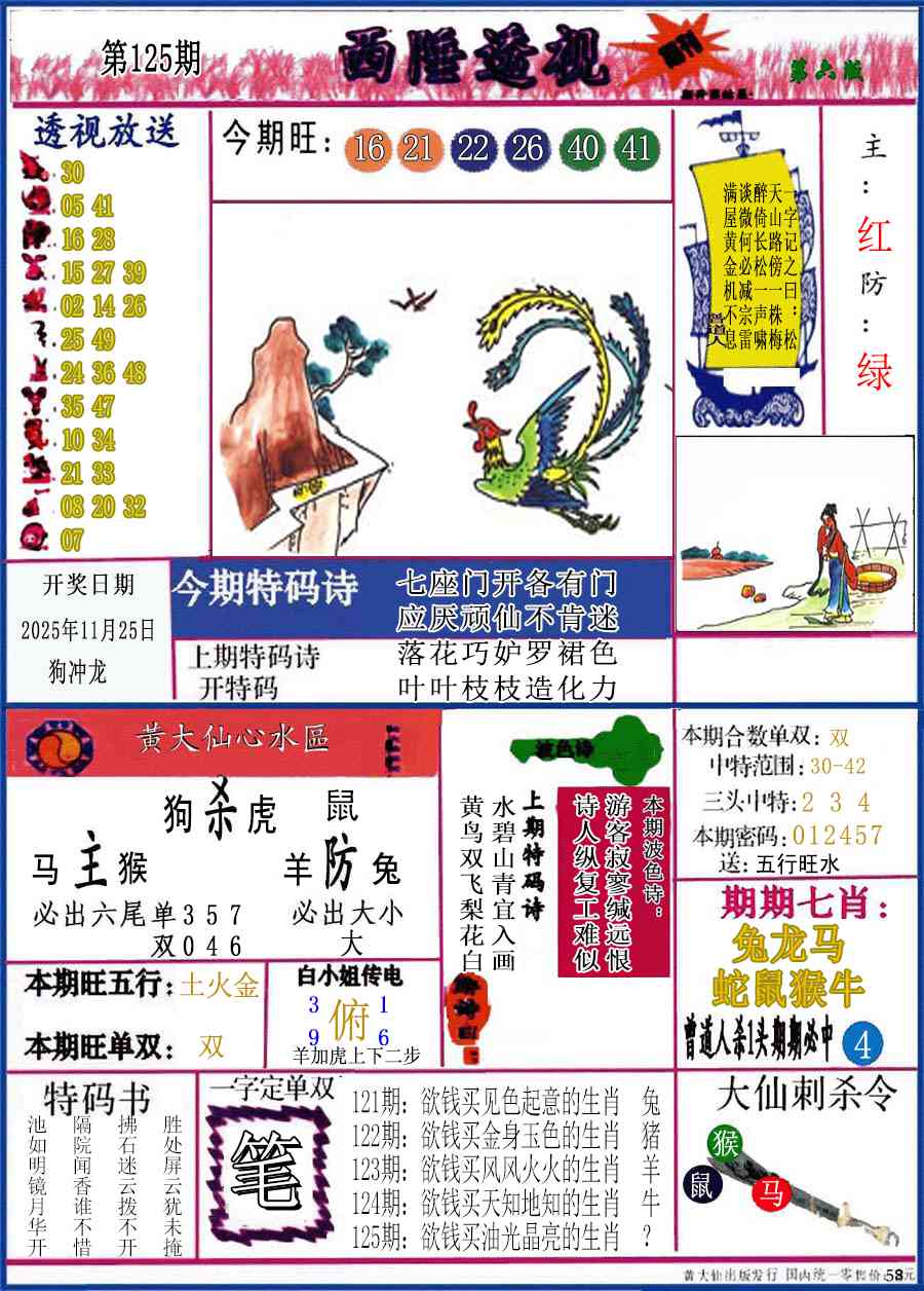 六合彩125期西陲透视(正版)