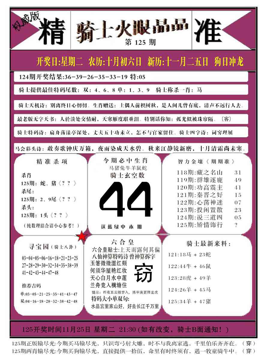 六合彩125期骑士火眼晶晶b