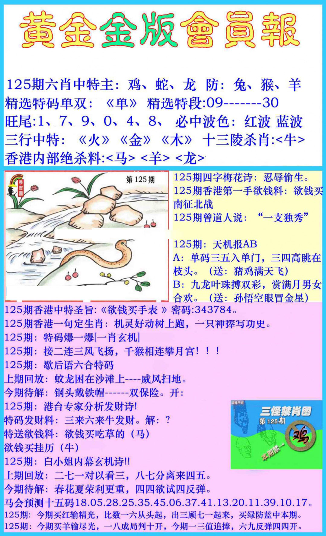 六合彩125期黄金金版会员报