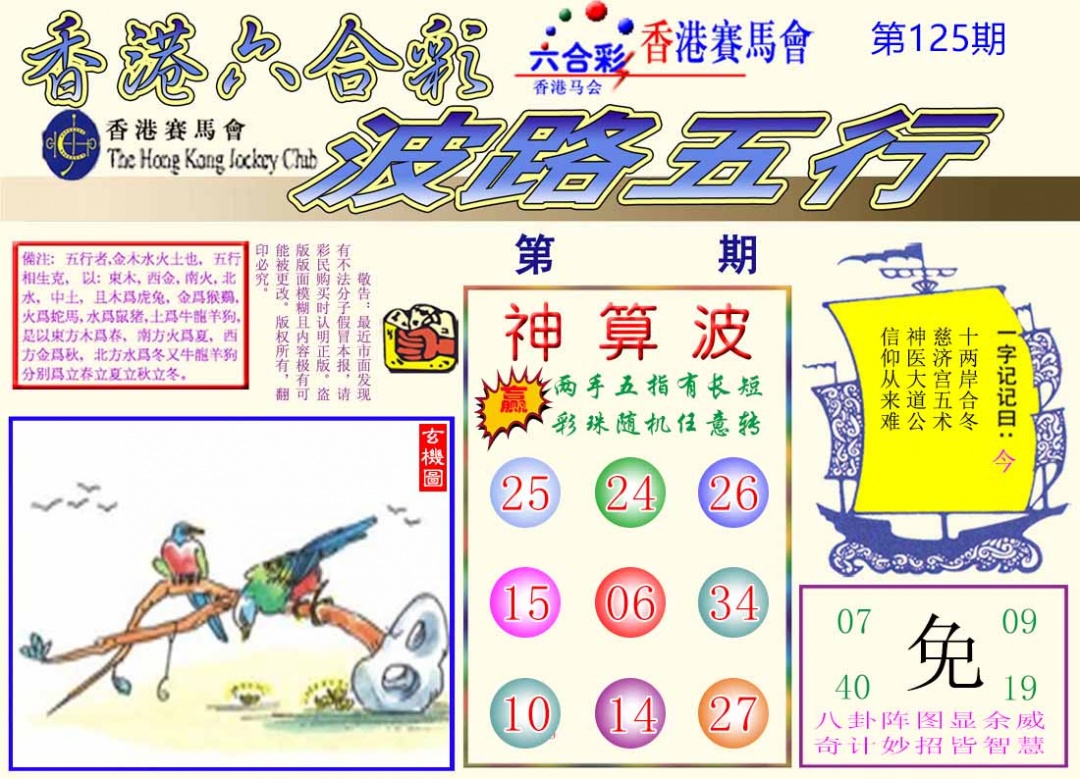 六合彩125期波路五行