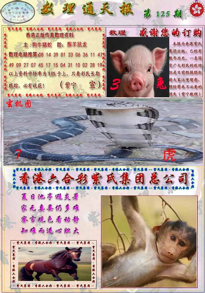 六合彩125期数通报