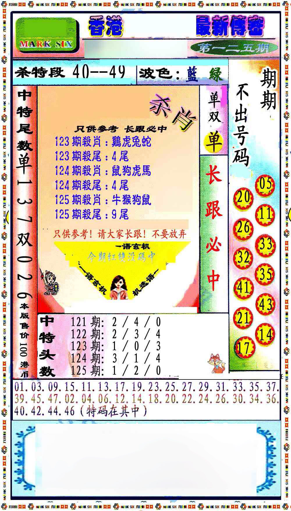 六合彩125期最新传密绝杀6肖