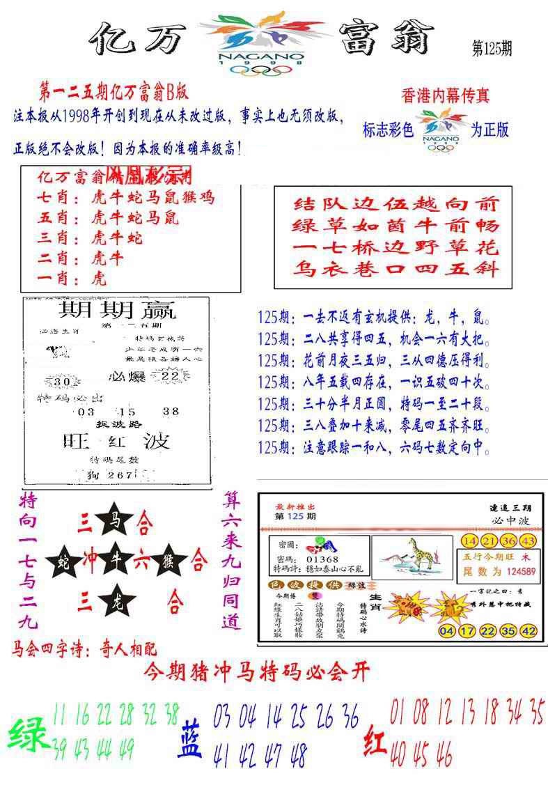 六合彩125期亿万富翁B