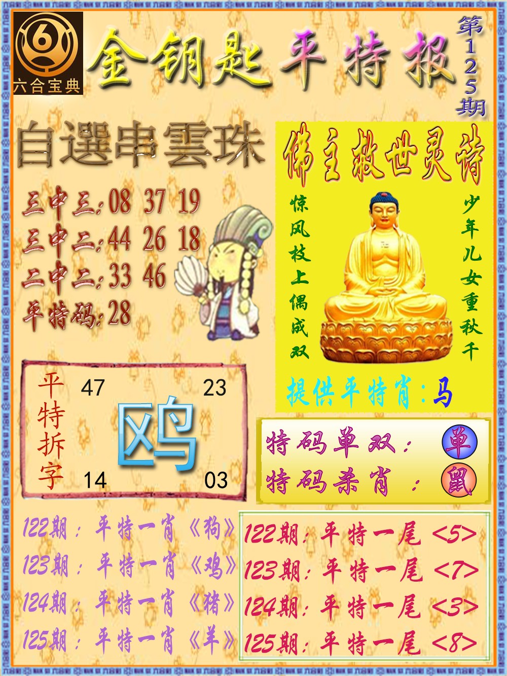 六合彩125期金钥匙平特报