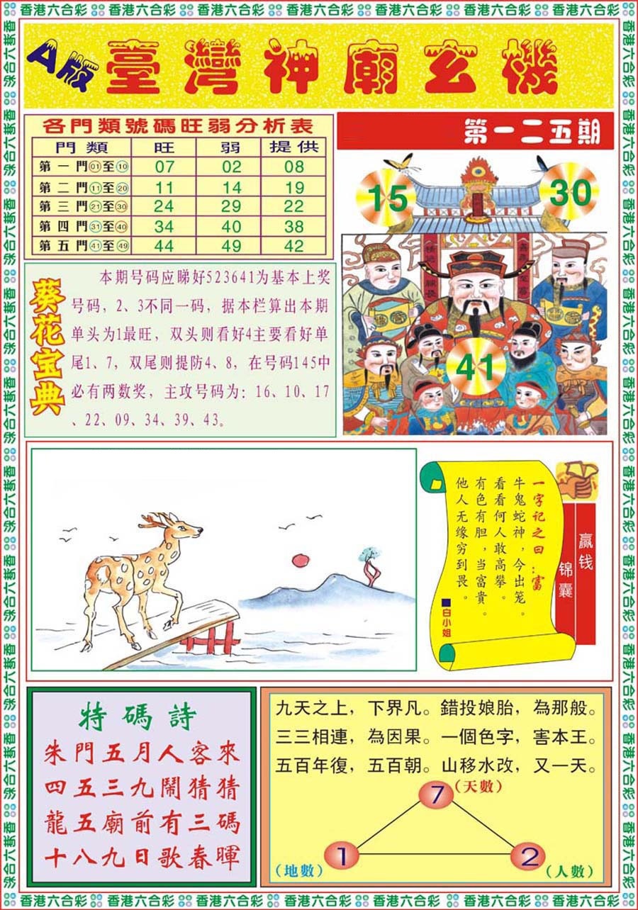 六合彩125期台湾神庙A