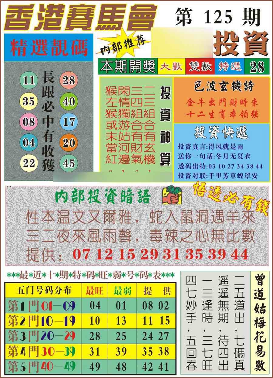 六合彩125期马经投资