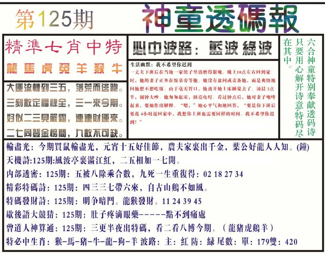六合彩125期神童透码报(正版)