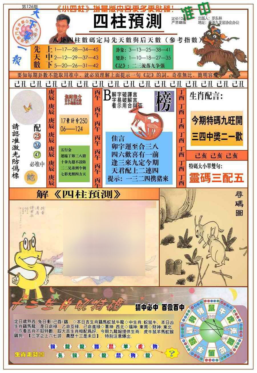六合彩126期(新版)四柱预测A