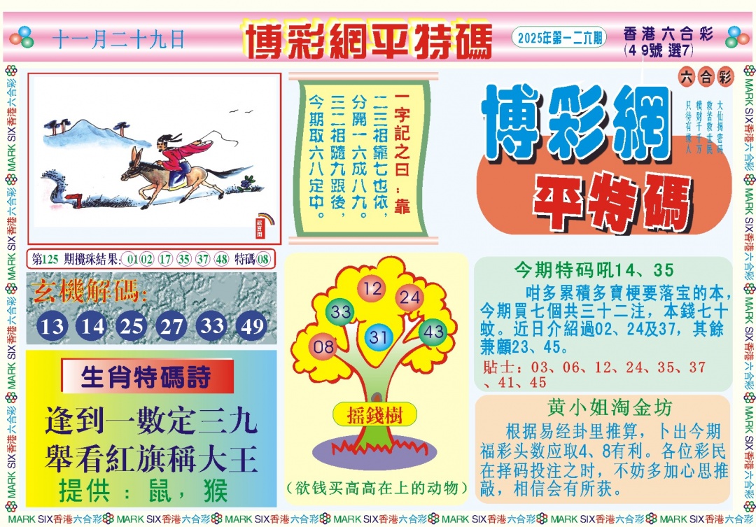 六合彩126期博彩网平特报记录