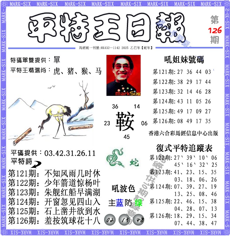 六合彩126期平特王日报（荐）