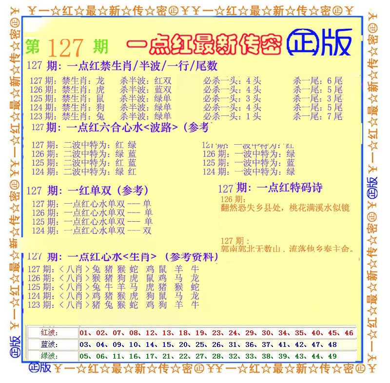六合彩127期一点红最新传密