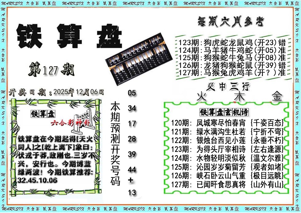 六合彩127期铁算盘