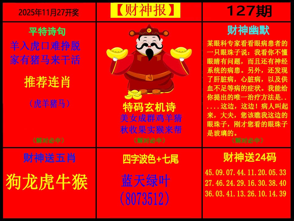 六合彩127期财神报