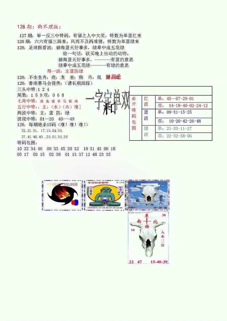 六合彩128期狗不理特码报