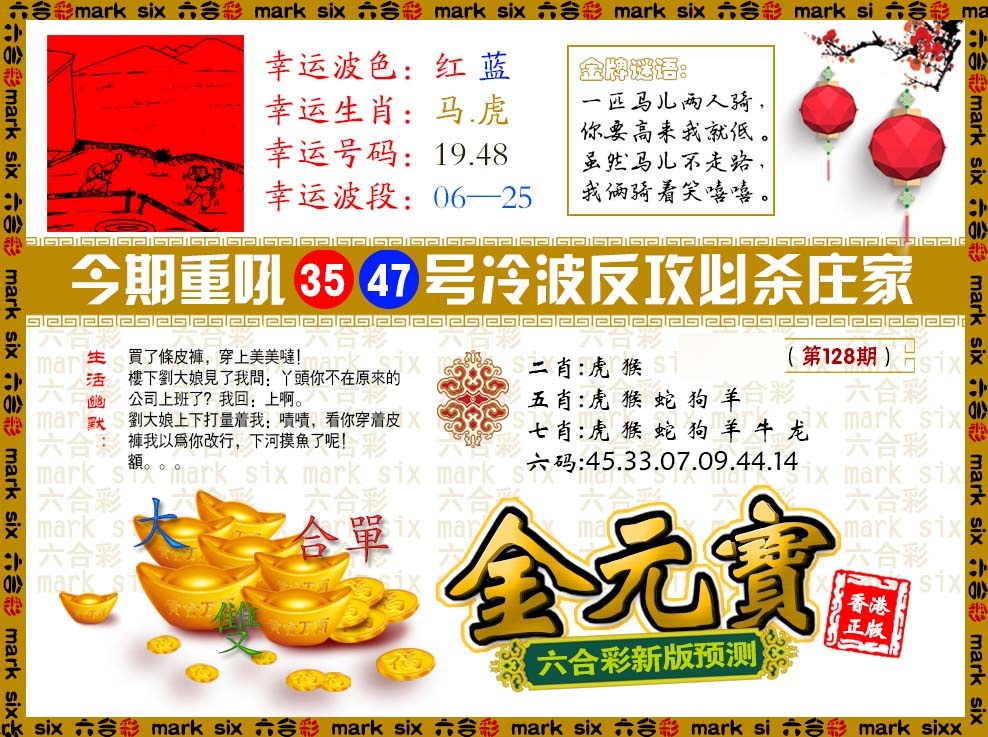 六合彩128期金元宝
