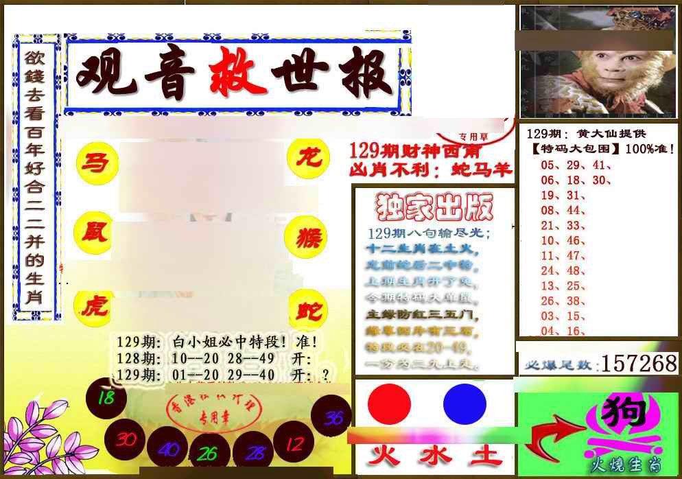 六合彩129期(另版)观音救世密报