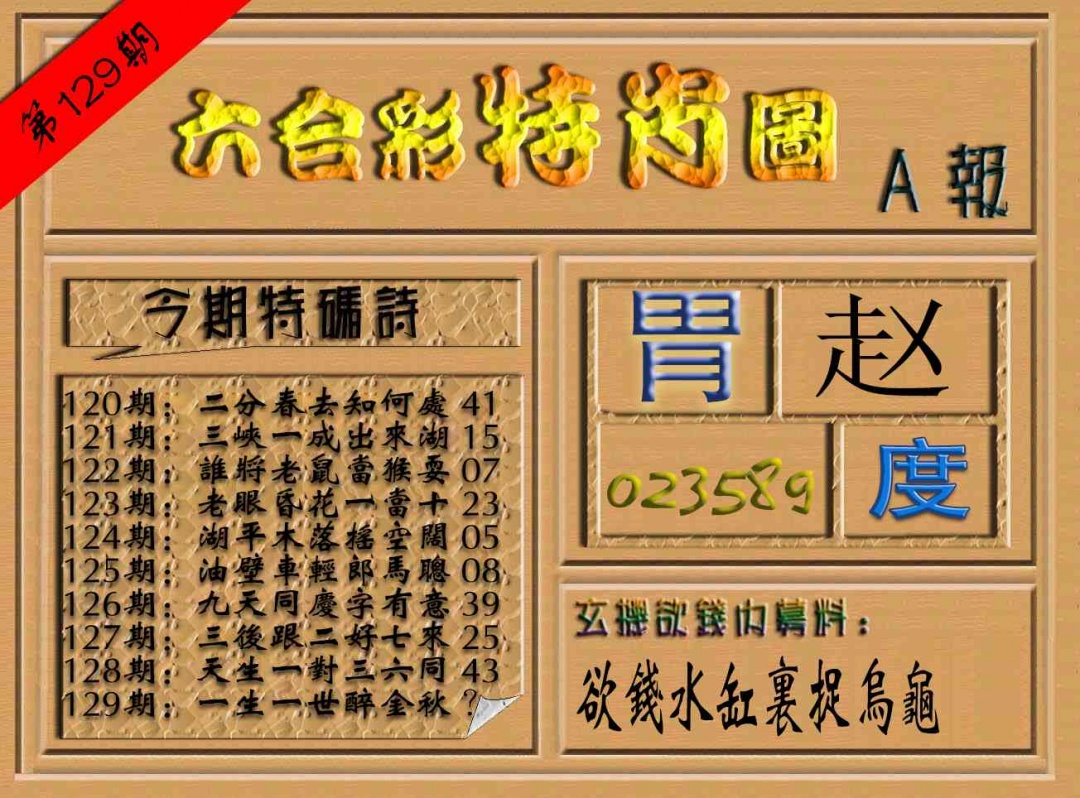 六合彩129期六合彩特肖图（A报）