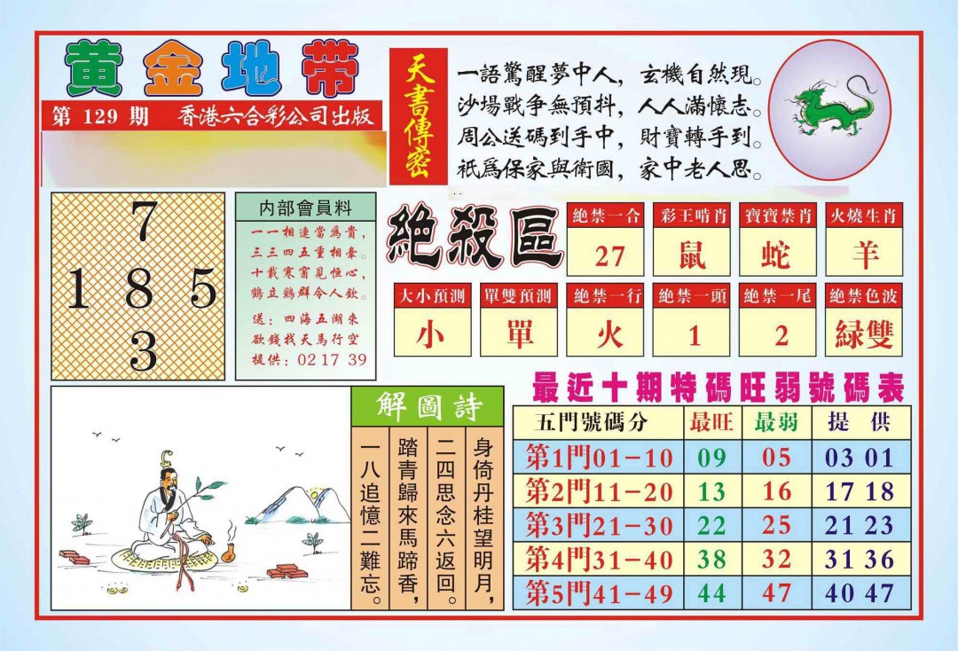 六合彩129期香港黄金地带(新图)