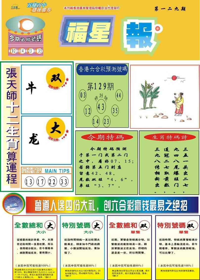 六合彩129期福星报