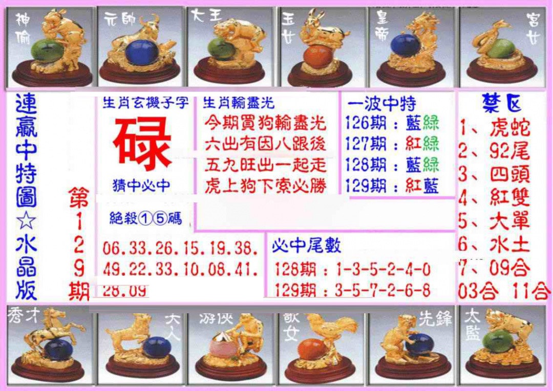 六合彩129期连赢中特图（水晶版）