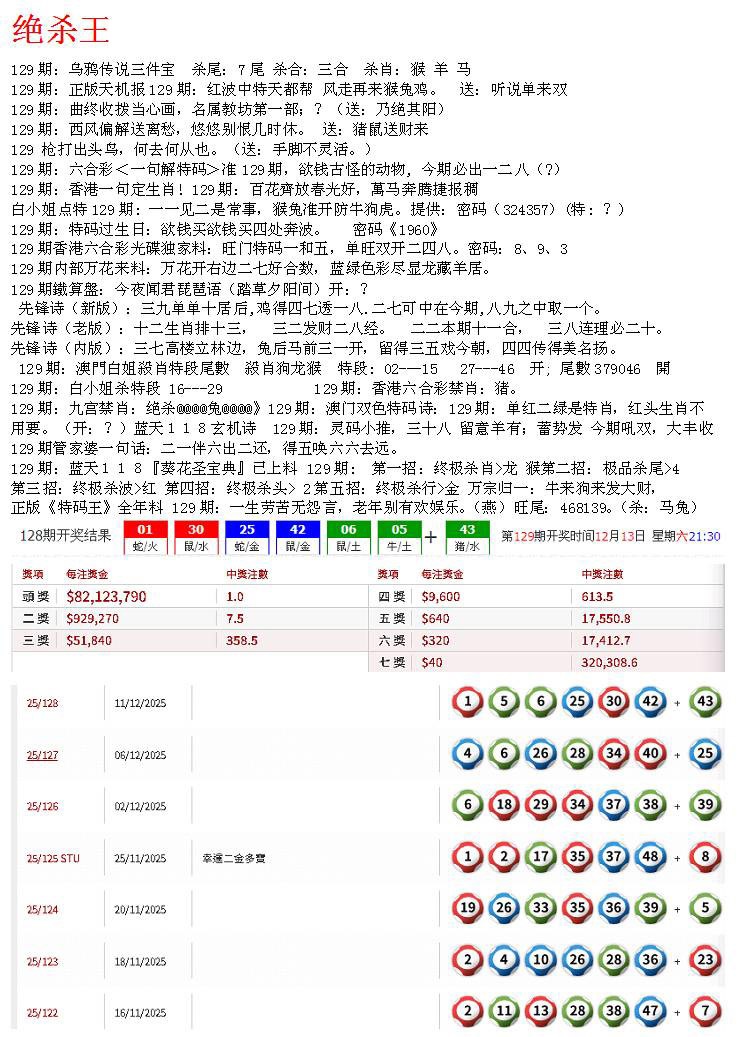 六合彩129期蓝天报B