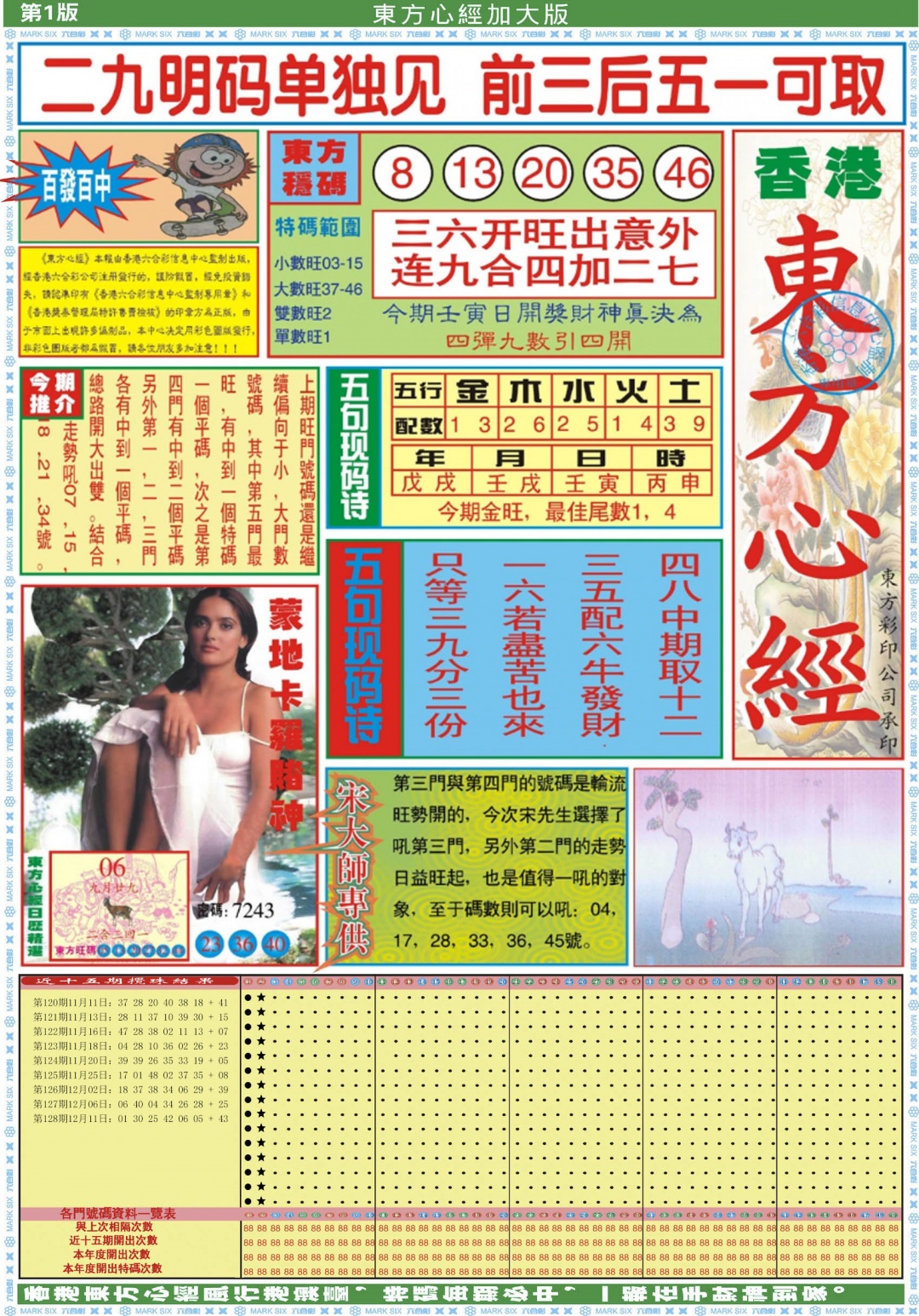 六合彩129期东方心经A加大版