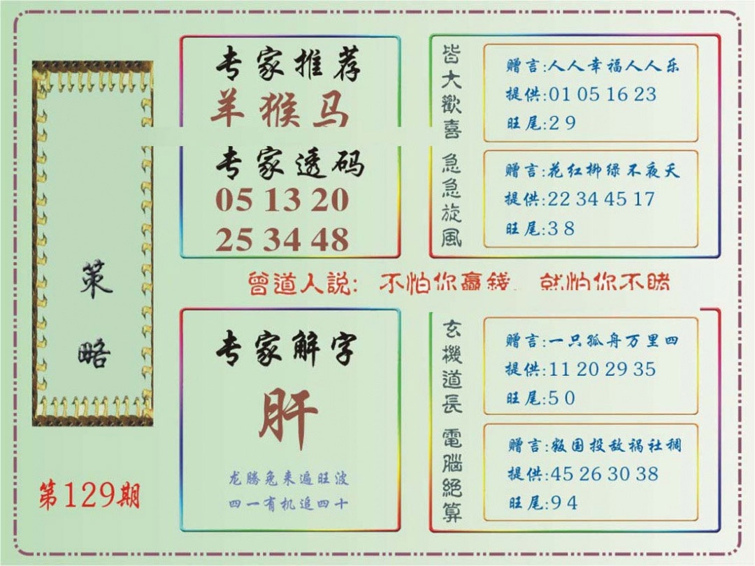 六合彩129期马经策略