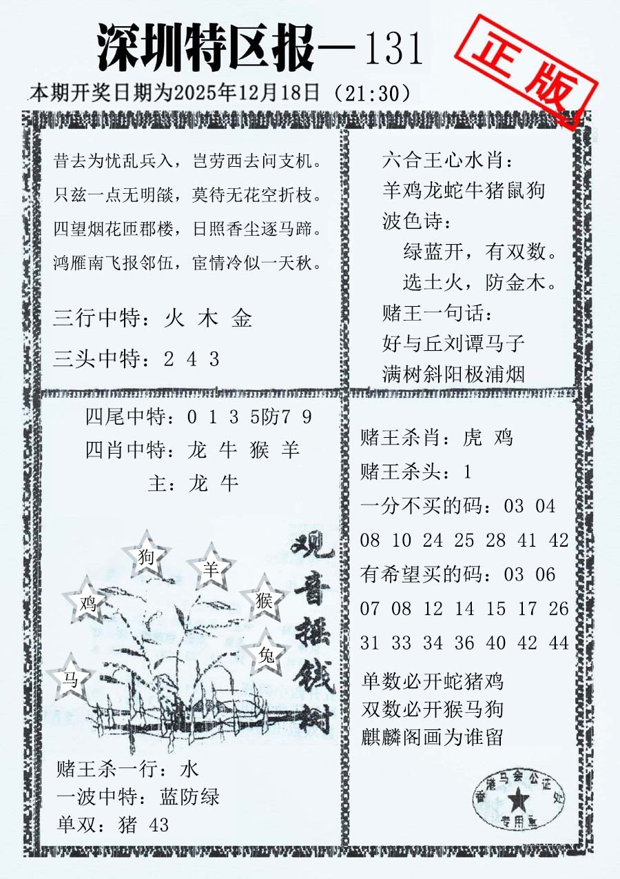 六合彩131期深圳特区报A