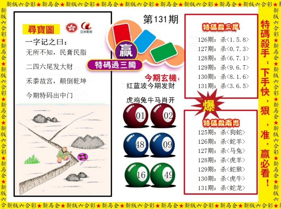 六合彩131期特码过三关