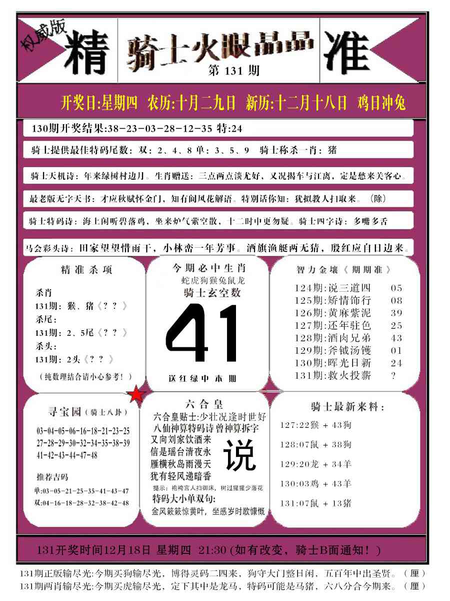 六合彩131期骑士火眼晶晶b