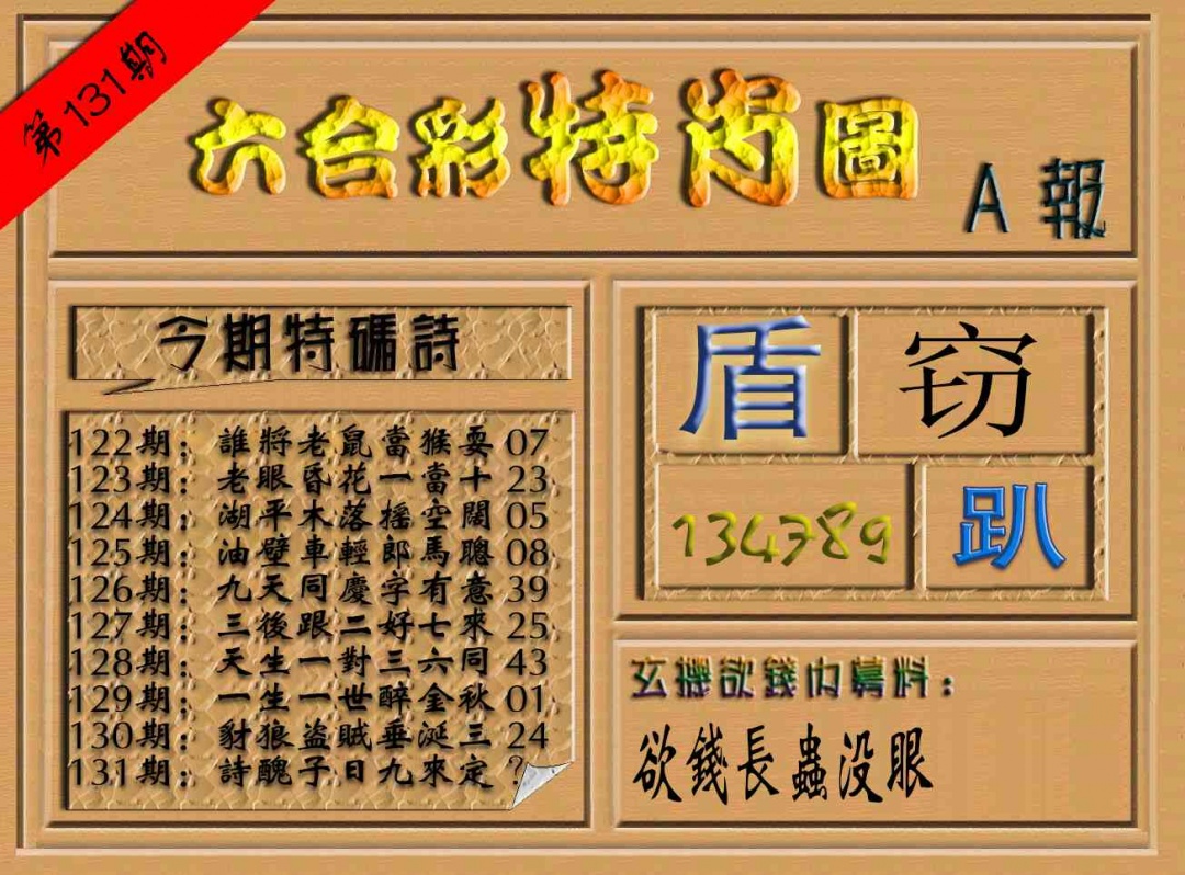 六合彩131期六合彩特肖图（A报）