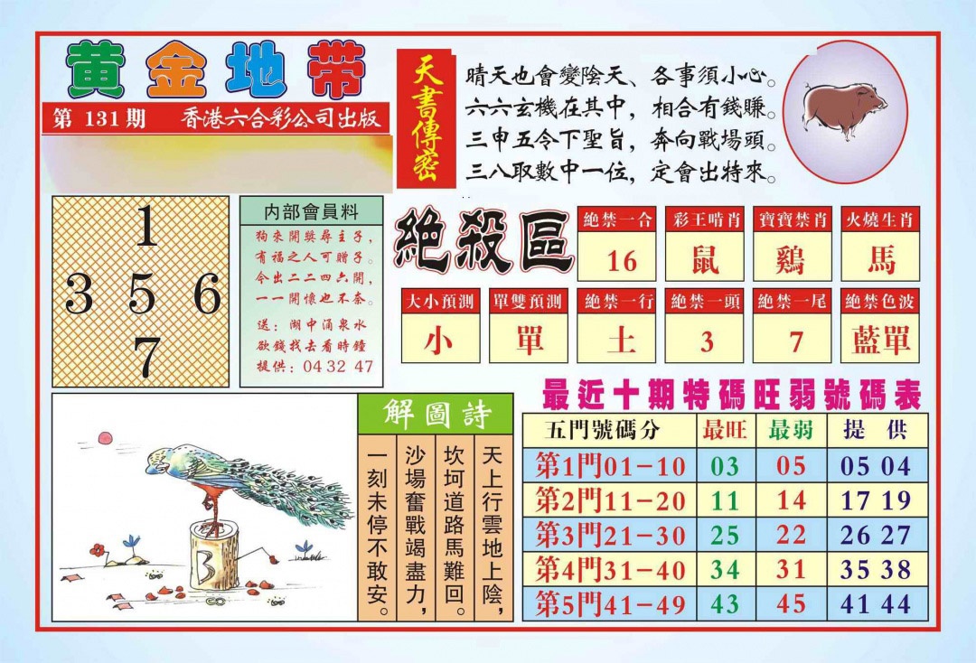 六合彩131期香港黄金地带(新图)