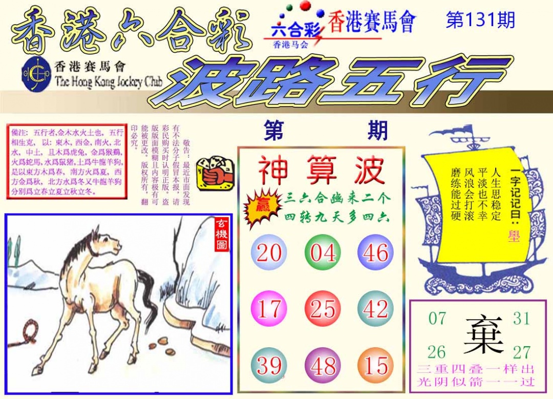 六合彩131期波路五行