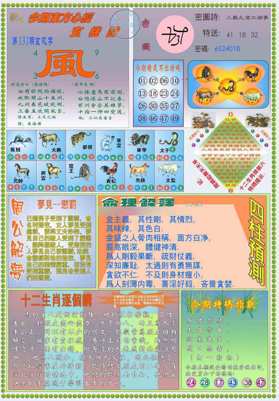 六合彩131期(新版)东方心经B