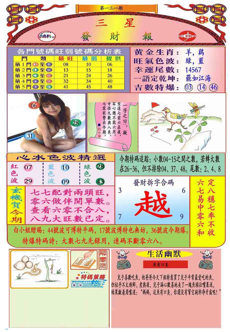 六合彩131期三星发财报(新图推荐)