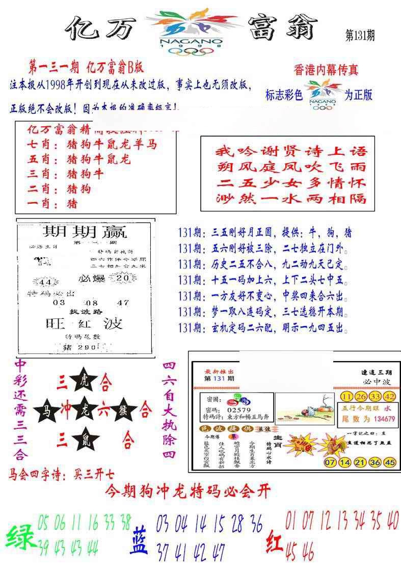 六合彩131期亿万富翁B
